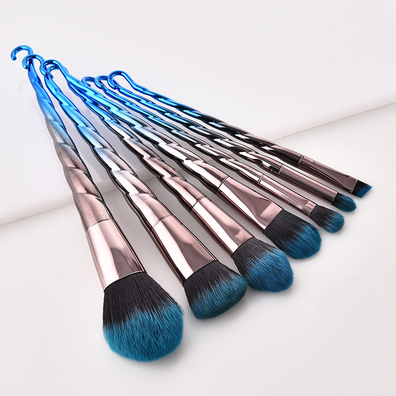 Fashion Blue+black Flame Shape Design Color Matching Cosmetic Brush(7pcs),Beauty tools