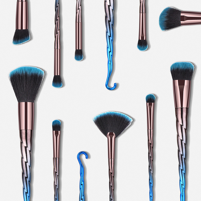 Fashion Blue+black Flame Shape Design Color Matching Eyes Brush(10pcs),Beauty tools