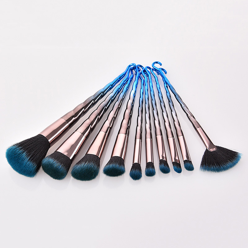 Fashion Blue+black Flame Shape Design Color Matching Eyes Brush(10pcs),Beauty tools