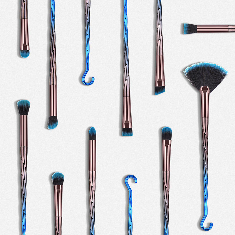 Fashion Blue+black Sector Shape Design Color Matching Eyes Brush(10pcs),Beauty tools