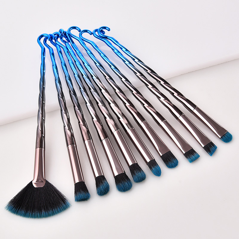 Fashion Blue+black Sector Shape Design Color Matching Eyes Brush(10pcs),Beauty tools