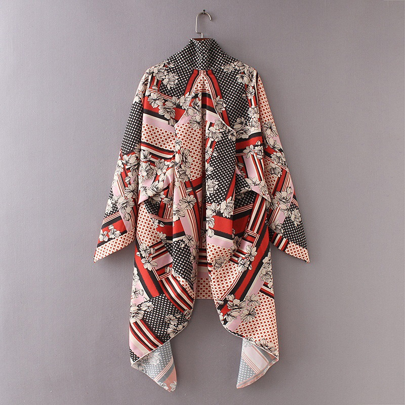 Fashion Beige Flowers Pattern Decorated Loose Kimono,Coat-Jacket