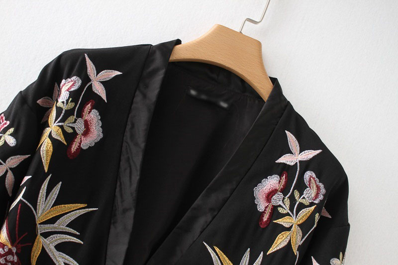Fashion Black V Neckline Design Long Sleeves Coat(with Belt),Coat-Jacket