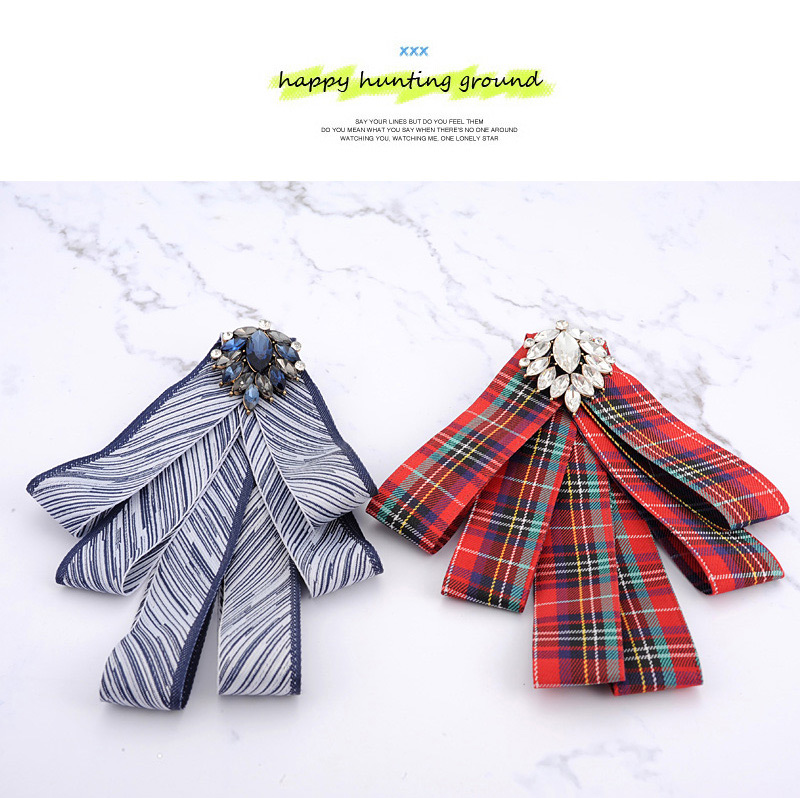 Fashion Red Diamond Decorated Grid Dedign Bowknot Brooch,Korean Brooches