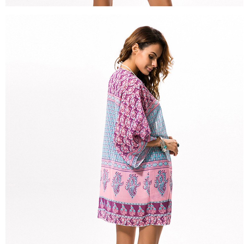 Fashion Purple V Neckline Design Long Sleeves Smock,Sunscreen Shirts