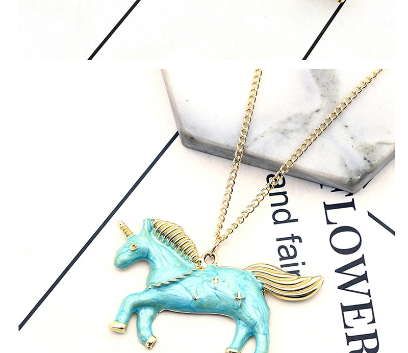 Fashion Blue Unicorn Pendant Decorated Necklace,Pendants