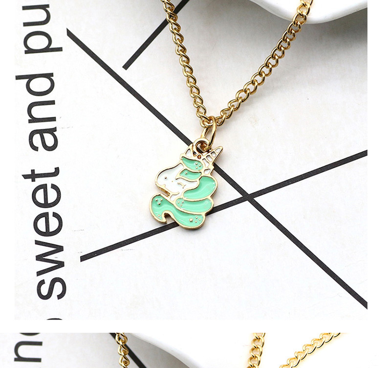 Fashion Green Unicorn Pendant Decorated Necklace,Pendants