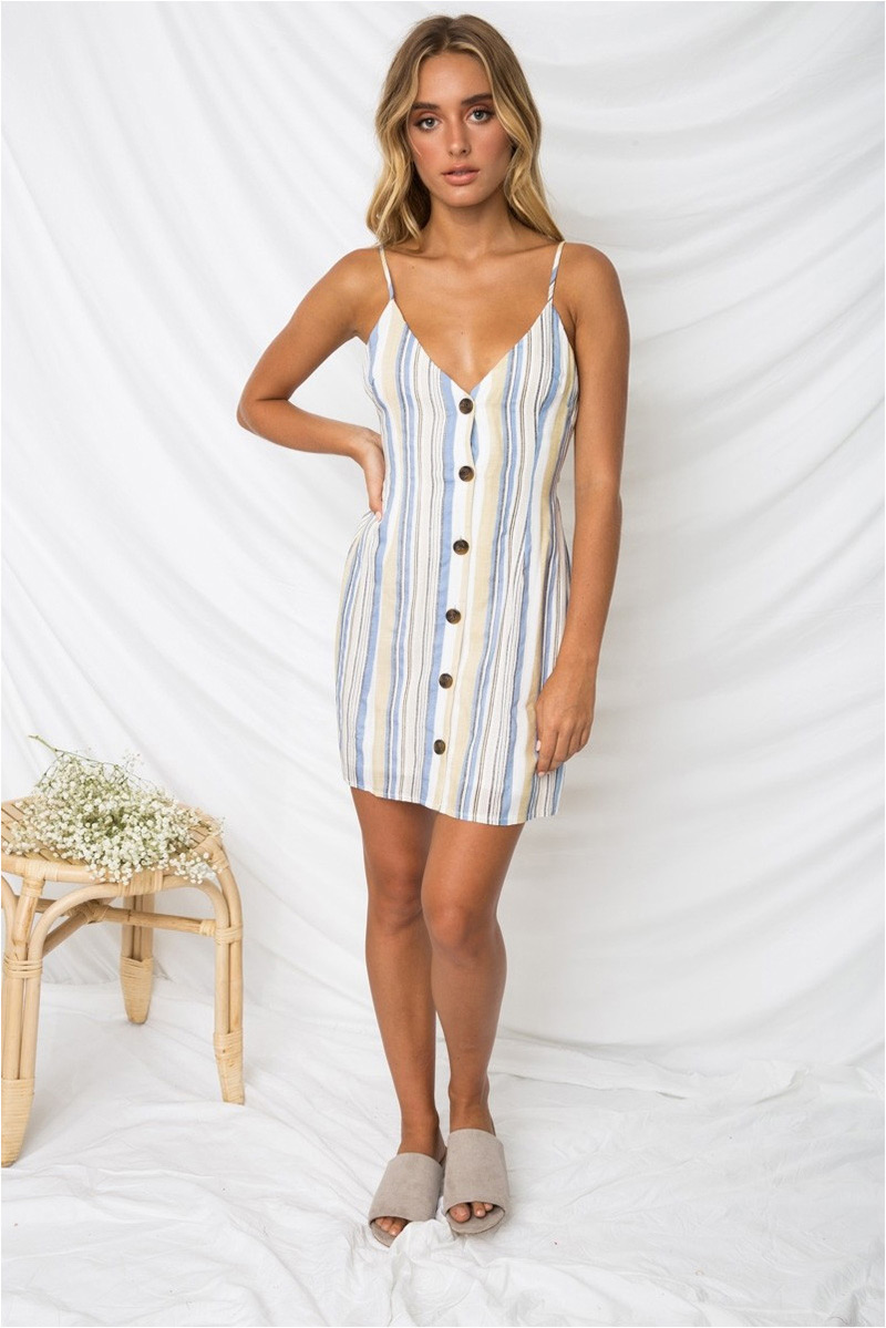 Sexy Blue+white A Shape Design V Neckline Suspender Dress,Mini & Short Dresses