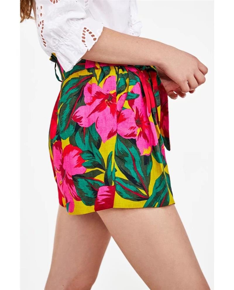 Fashion Red+yellow Flowers Pattern Decorated Simple Shorts,Shorts