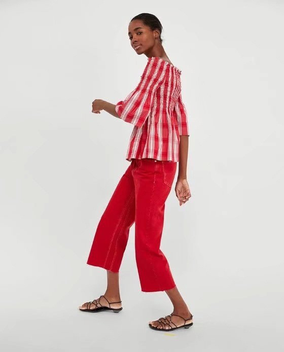 Fashion Red Stripe Pattern Decorated Simple Blouse,Sunscreen Shirts