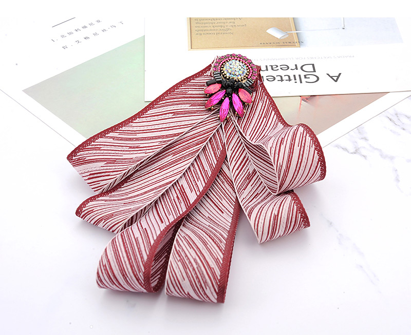 Fashion Claret Red Stripe Pattern Decorated Bowknot Brooch,Korean Brooches