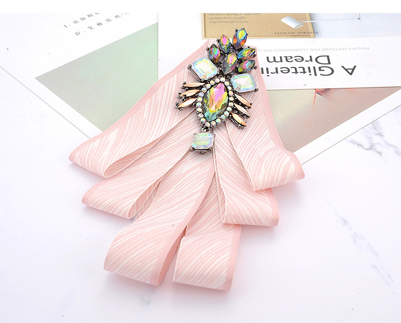 Fashion Pink Geometric Shape Diamond Decorated Bowknot Brooch,Korean Brooches