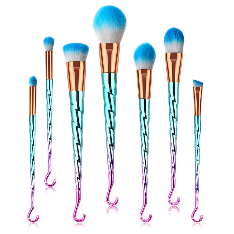 Trendy Green+pink Flame Shape Decorated Foundation Brush(7pcs),Beauty tools