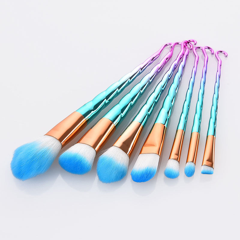 Trendy Green+pink Flame Shape Decorated Foundation Brush(7pcs),Beauty tools