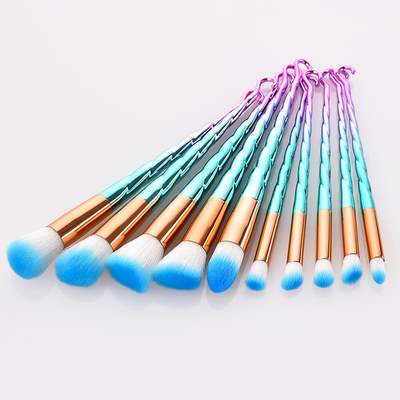 Trendy Green+pink Thread Shape Design Cosmetic Brush(10pcs),Beauty tools