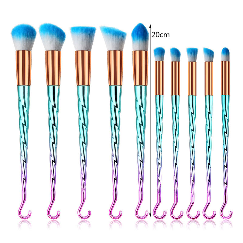 Trendy Green+pink Thread Shape Design Cosmetic Brush(10pcs),Beauty tools