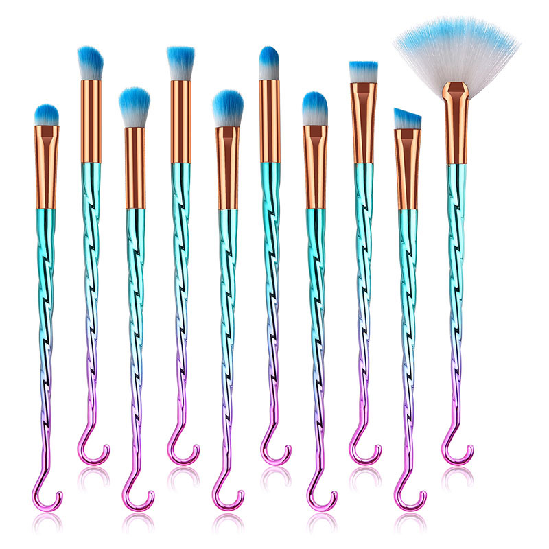 Trendy Green+pink Thread Shape Design Eyes Brush(10pcs),Beauty tools