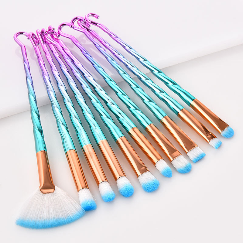 Trendy Green+pink Thread Shape Design Eyes Brush(10pcs),Beauty tools