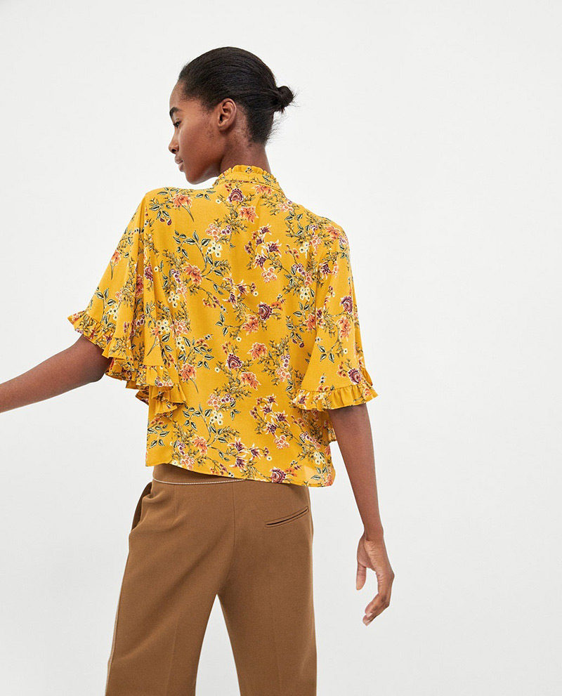 Fashion Yellow Flowers Pattern Decorated Simple Blouse,Sunscreen Shirts