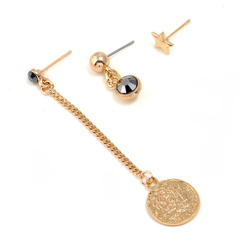 Fashion Gold Color Round Shape Decorated Long Earrings(3pcs),Stud Earrings