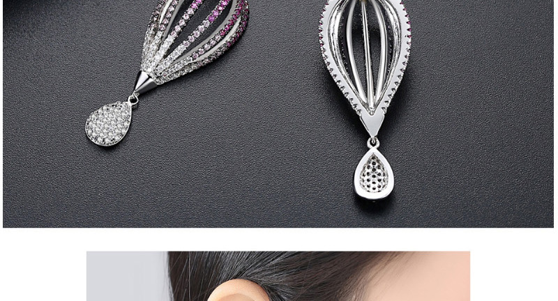 Fashion Pink+white Full Diamond Decorated Hollow Out Earrings,Earrings