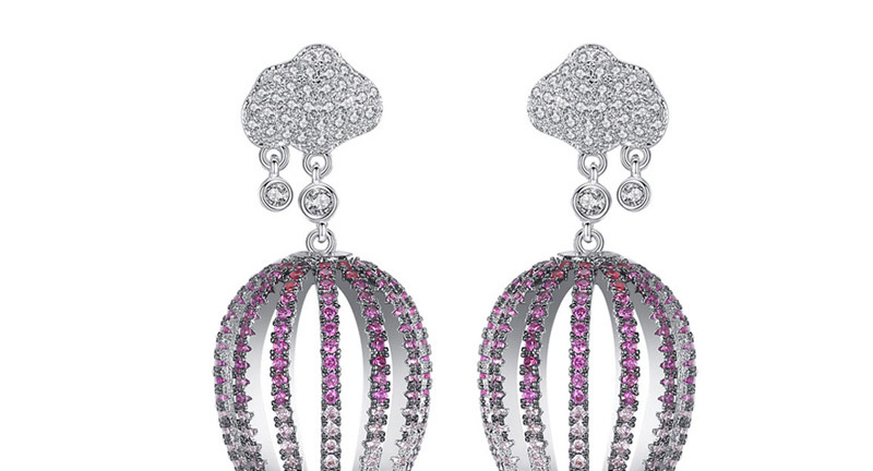 Fashion Pink+white Full Diamond Decorated Hollow Out Earrings,Earrings