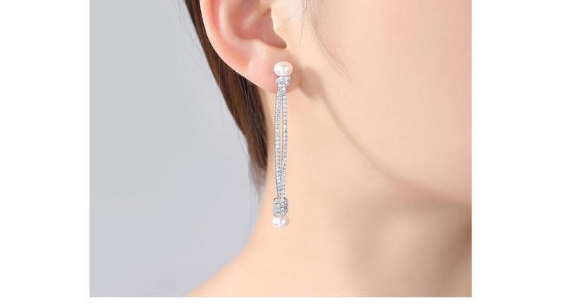 Fashion Silver Color Pearls&diamond Decorated Long Earrings,Earrings