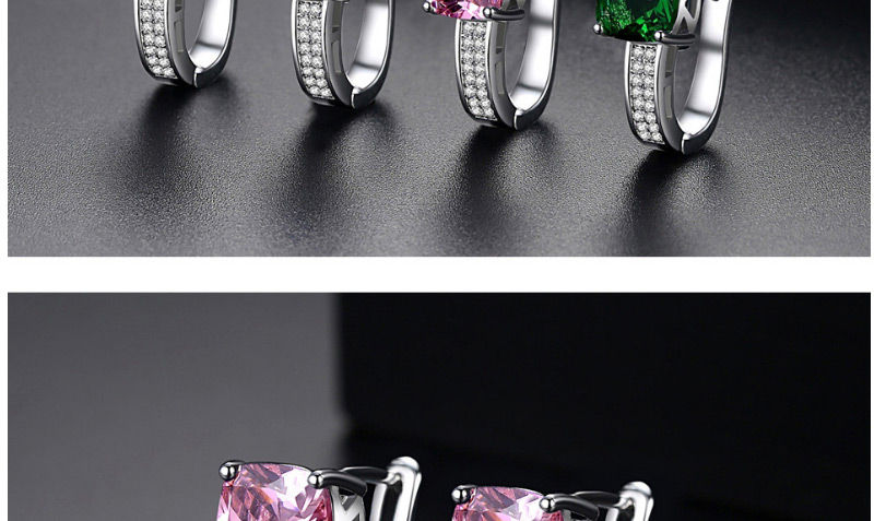 Fashion Pink Diamond Decorated U Shape Earrings,Earrings
