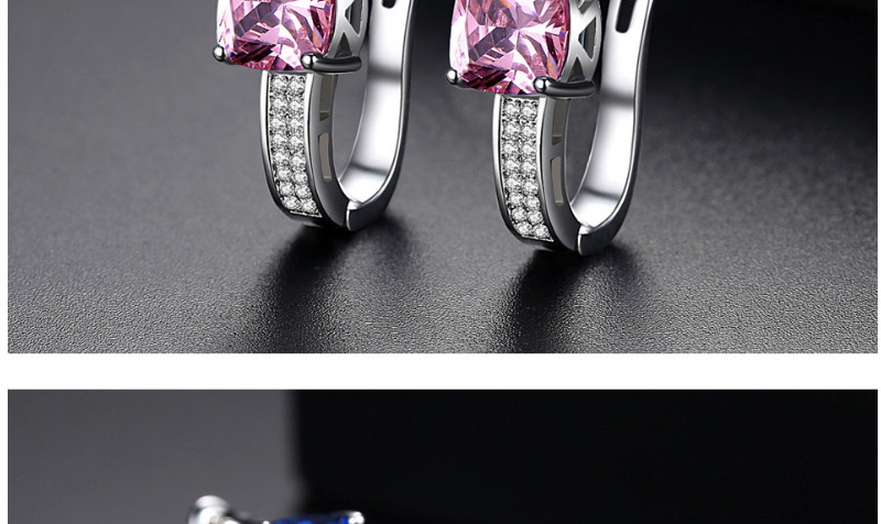 Fashion Pink Diamond Decorated U Shape Earrings,Earrings