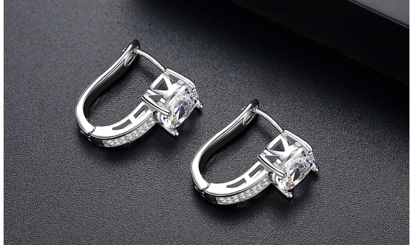Fashion Silver Color Diamond Decorated U Shape Earrings,Earrings