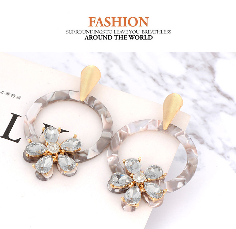 Fashion Gray Flowers Decorated Round Shape Earings,Stud Earrings