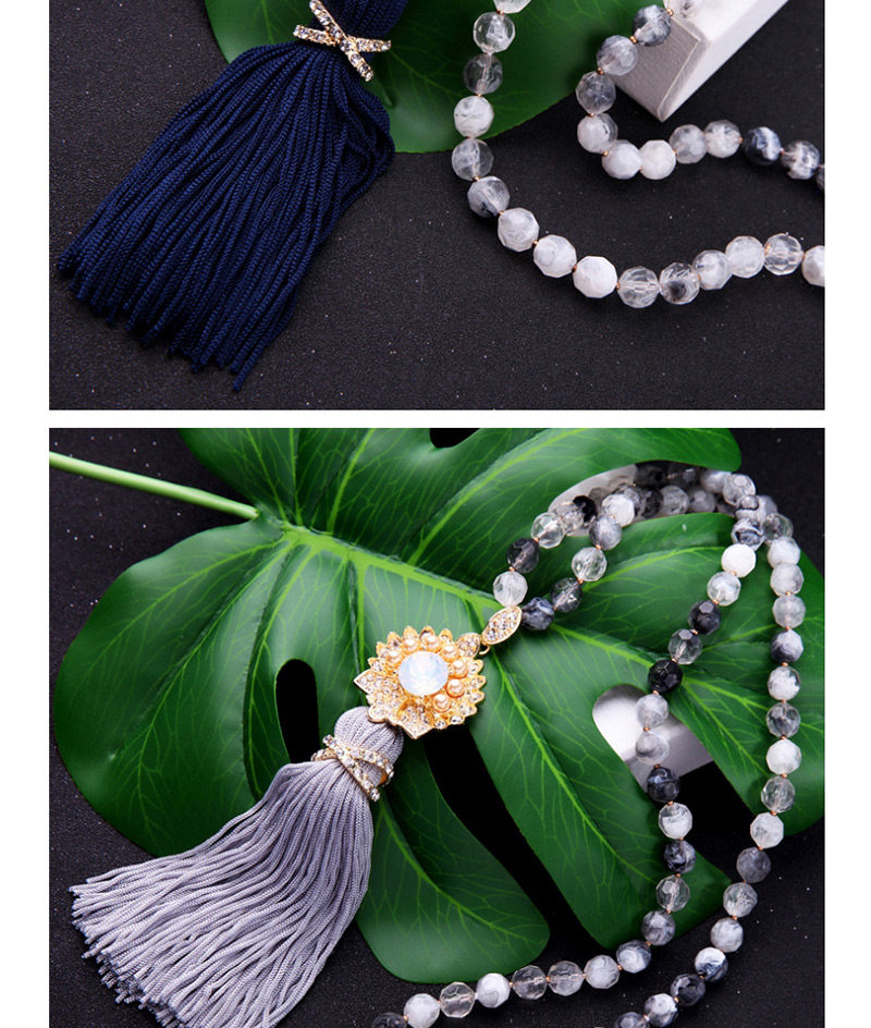 Fashion Gray Tassel&gemstone Decorated Long Necklace,Thin Scaves