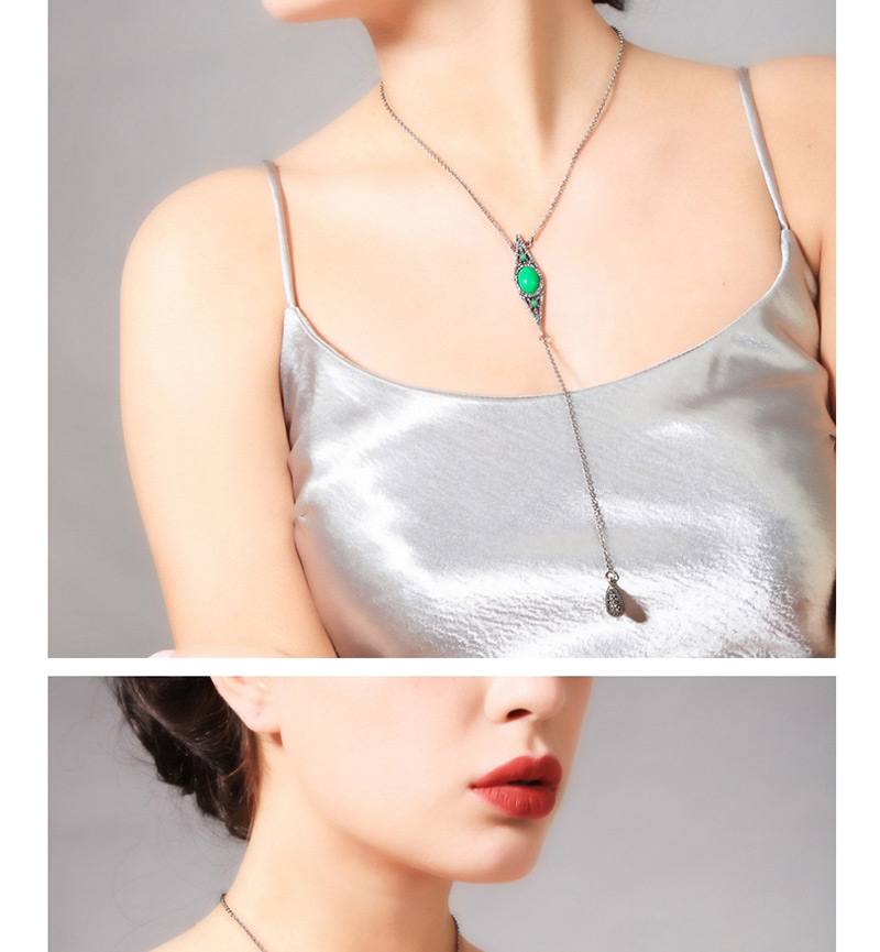 Fashion Green Water Drop Shape Pendant Decorated Long Necklace,Multi Strand Necklaces