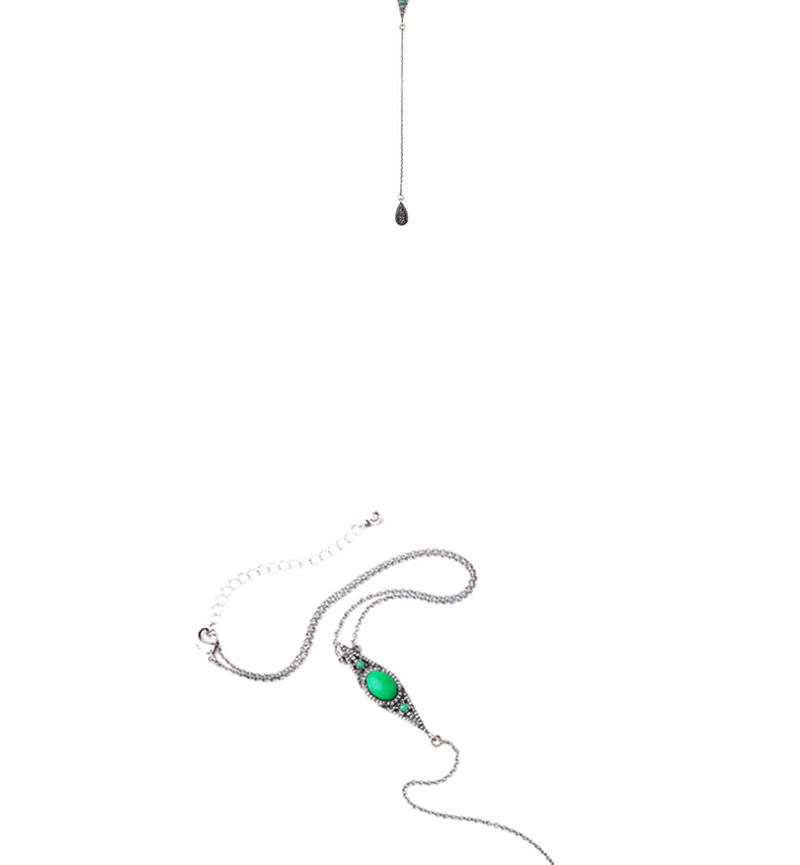 Fashion Green Water Drop Shape Pendant Decorated Long Necklace,Multi Strand Necklaces