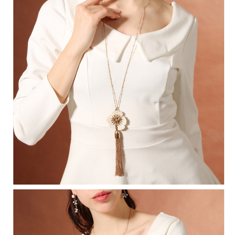 Fashion White Flower&tassel Decorated Long Necklace,Thin Scaves