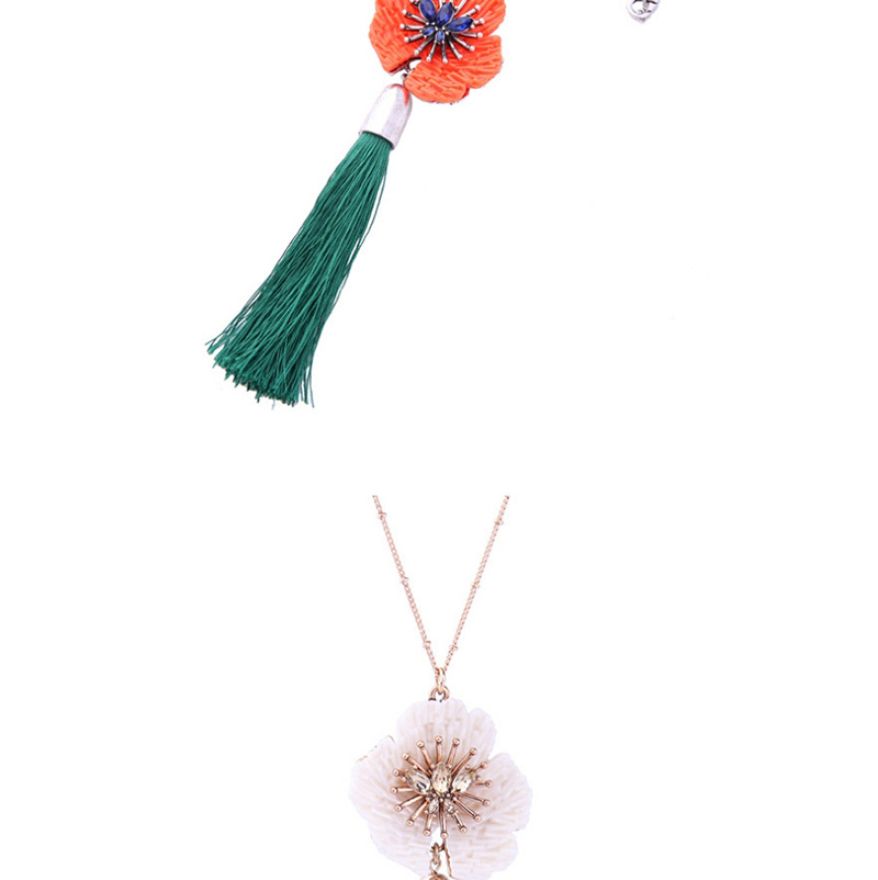 Fashion White Flower&tassel Decorated Long Necklace,Thin Scaves