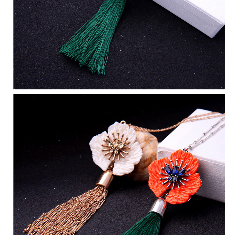 Fashion Red Flower&tassel Decorated Long Necklace,Thin Scaves