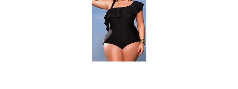 Sexy Black Pure Color Design Larger Size Swimwear,Swimwear Plus Size