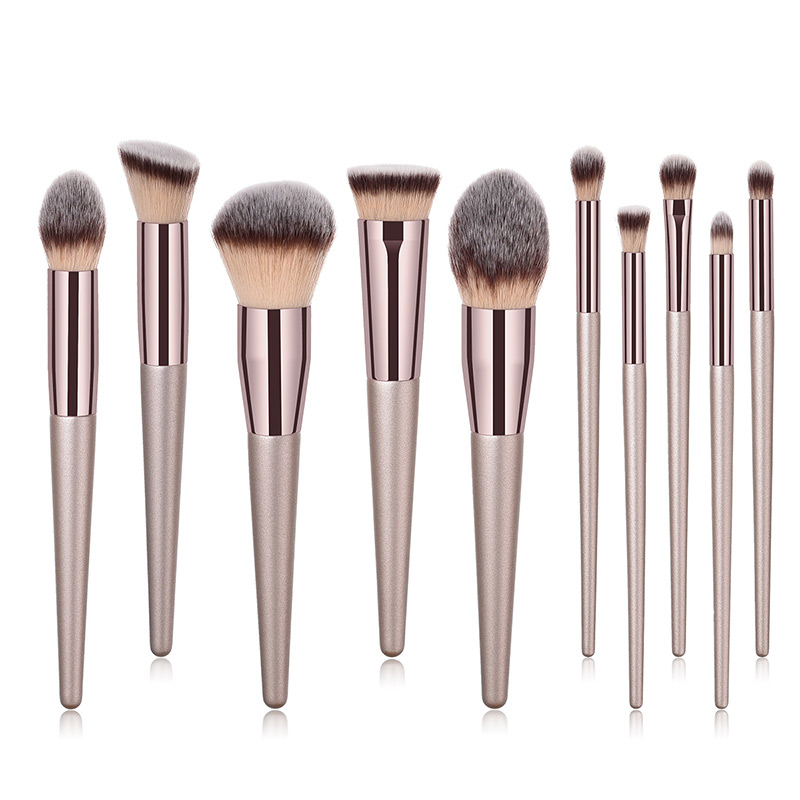 Trendy Champagne Multiple Shapes Design Cosmetic Brush(10pcs),Beauty tools
