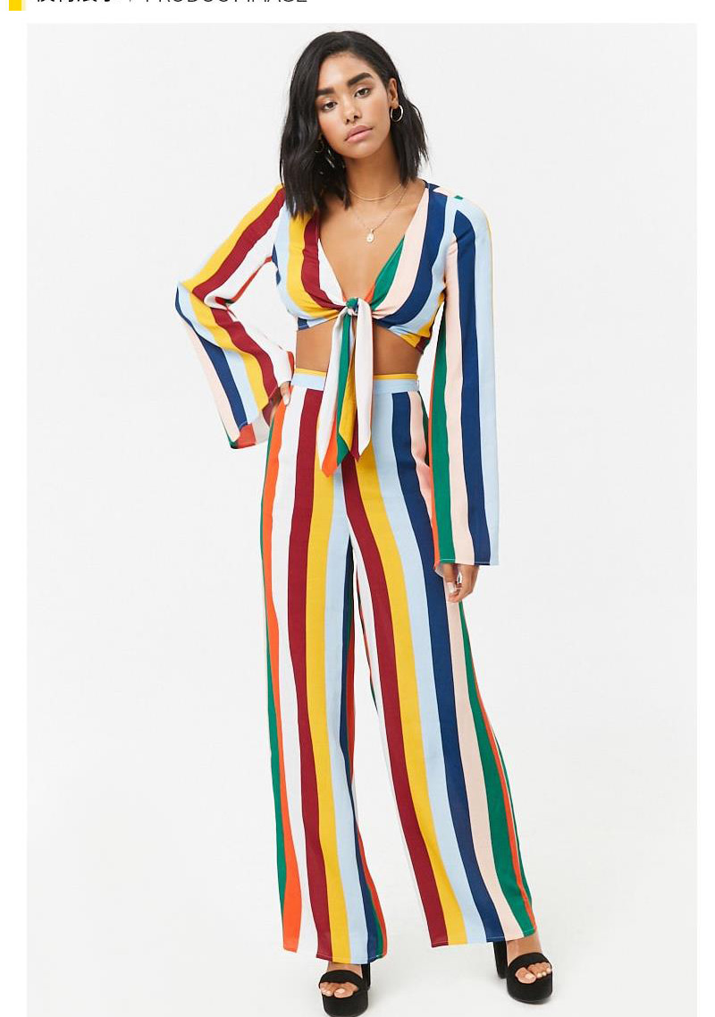 Fashion Multi-color Stripe Pattern Decorated Wide-legs Pants,Pants