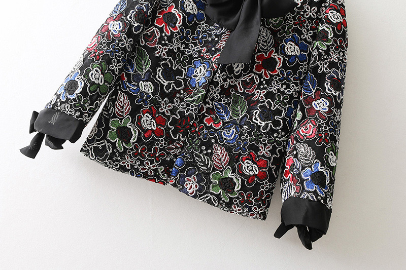Fashion Multi-color Embroidery Flower Decorated Simple Coat,Coat-Jacket