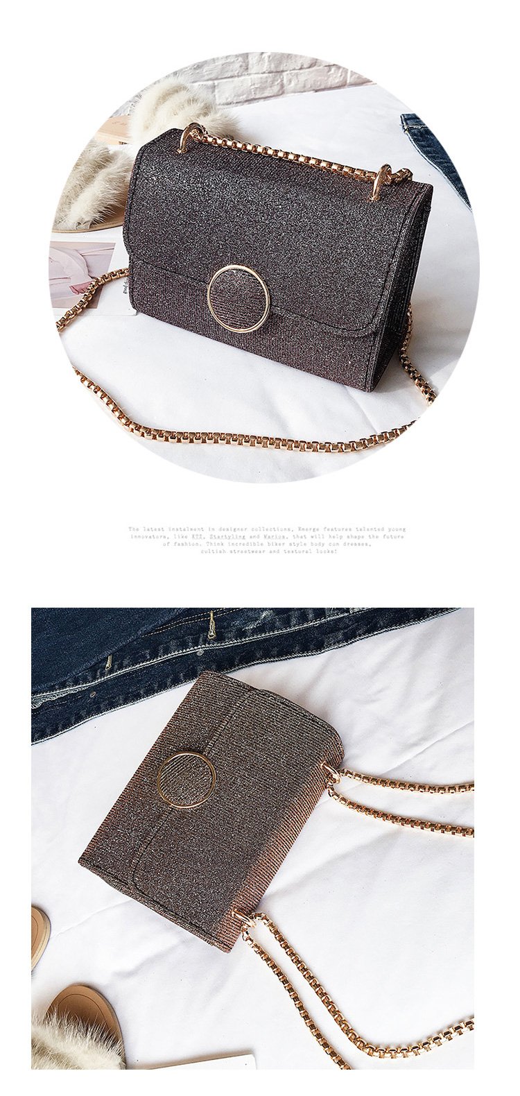 Fashion Gold Color Round Shape Buckle Design Shoulder Bag,Messenger bags