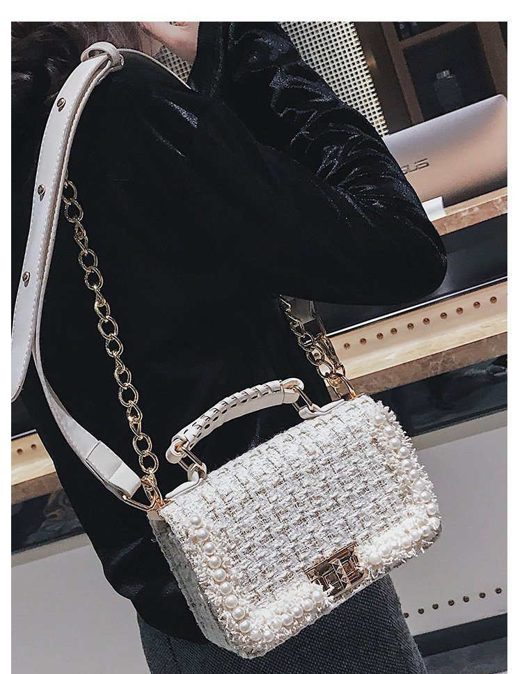 Fashion Black Pearls Decorated Square Shape Bag,Messenger bags