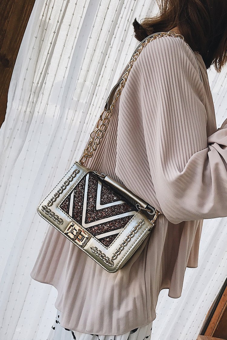 Fashion Gold Color V Shape Pattern Decorated Shoulder Bag,Messenger bags