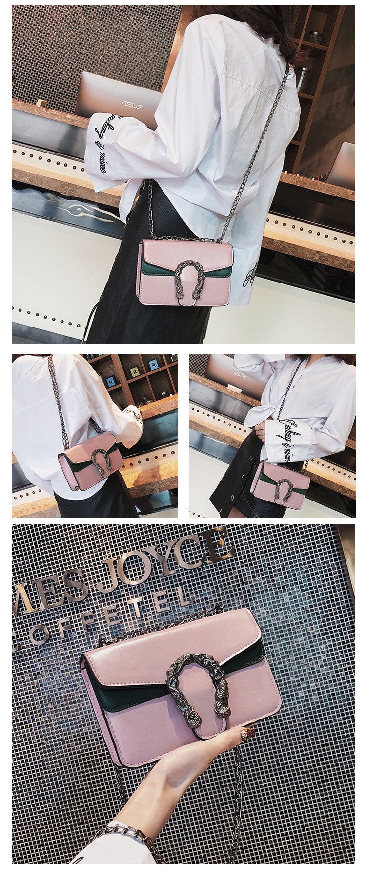 Fashion Pink Snakehead Decorated Shoulder Bag,Messenger bags