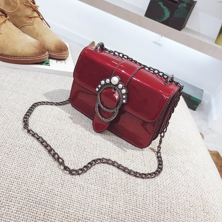Fashion Plum Red Pearls Decorated Pure Color Shoulder Bag,Messenger bags