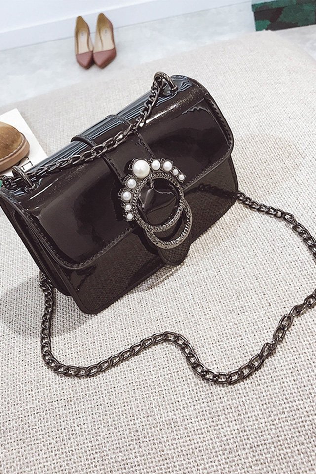 Fashion Black Pearls Decorated Pure Color Shoulder Bag,Messenger bags