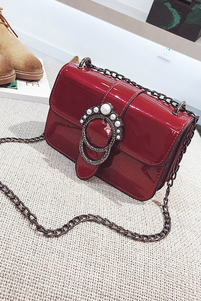 Fashion Red Pearls Decorated Pure Color Shoulder Bag,Messenger bags