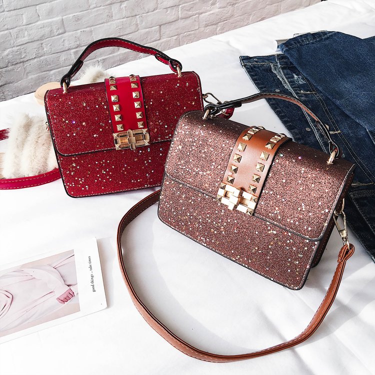 Fashion Red Sequins Decorated Square Shape Bag,Messenger bags