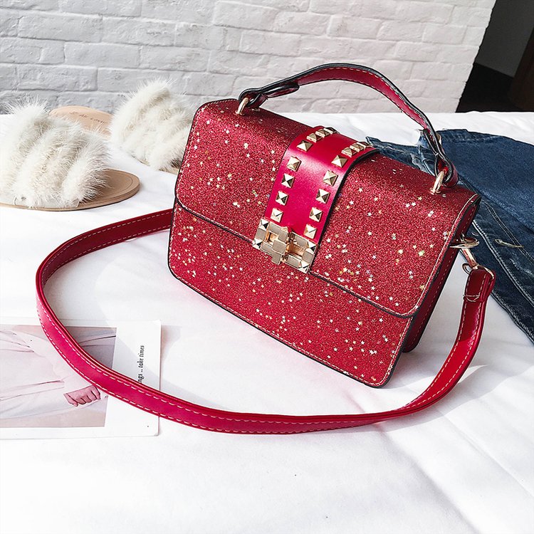 Fashion Khaki Sequins Decorated Square Shape Bag,Messenger bags